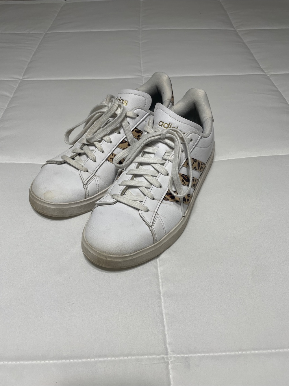 adidas Women’s White Sneakers with Leopard Stripe